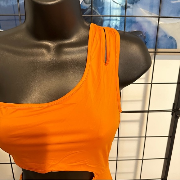 Women’s Orange 2-Piece Bodysuit Multi Color Design Leggings Pants - Picture 11 of 17